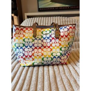 Coach City Tote Rainbow Signature Canvas Multi Color Bag C2178 2463